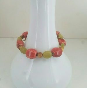 Orange & green beaded bracelet/decor